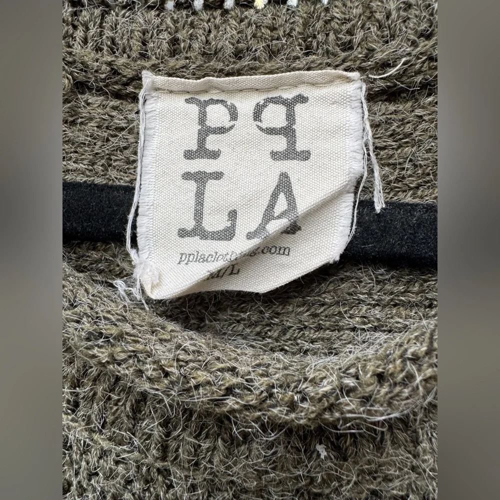 PPLA Haywood Fringe Sweater Tunic Olive Sage Green 3/4 Sleeves womens size M / L